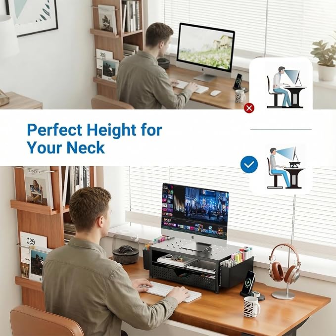 OPNICE Laptop Stand Desk Organizer, 2-Tier Metal Monitor Stand Riser