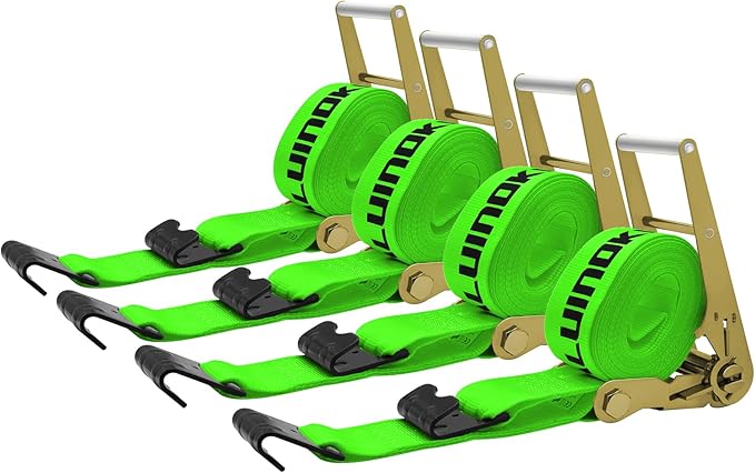 4Pack 4 inch 30ft Ratchet Straps Heavy Duty with Flat Hook for Flatbed Trailer Winch Strap 4 inch Flatbed Straps Green