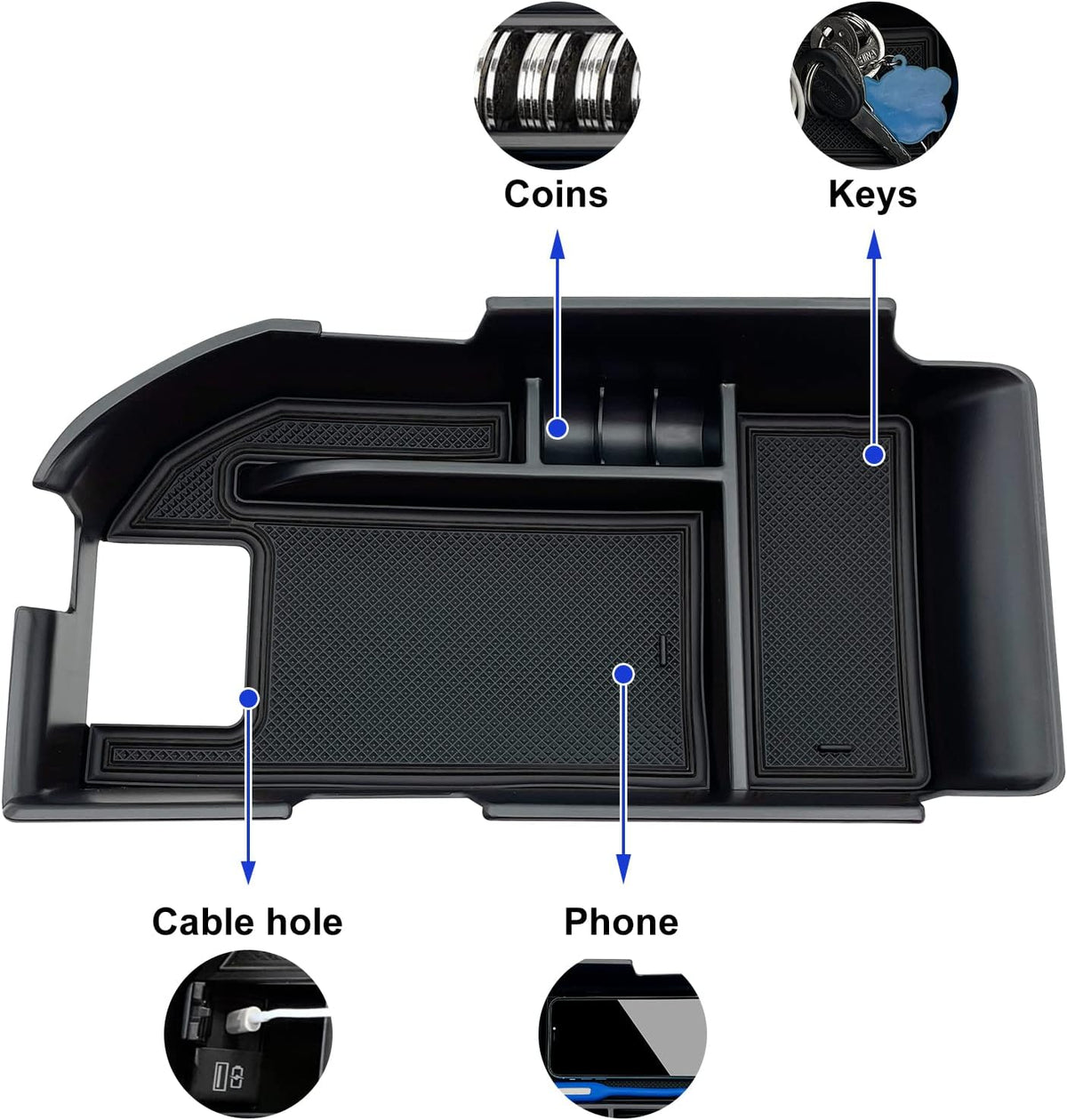 Compatible with Camry XLE or XSE 2018-2021 2022 2023 2024 & Camry LE SE 2020-2023 2024 Center Console Organizer Tray Accessories, Fit Dual USB Ports（not for 9th 2024 2025 Camry） (Black)