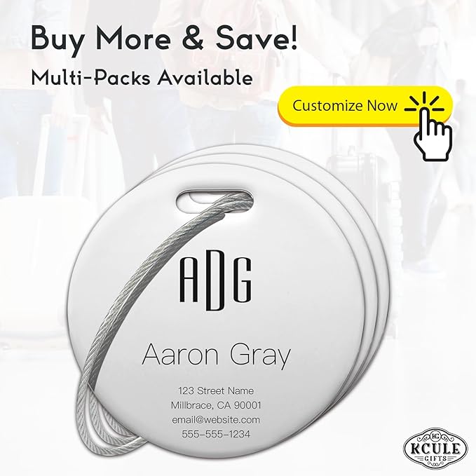 Personalized Luggage Tags for Suitcases - Stainless Steel Custom Luggage Tags for Backpacks & Bags, Sturdy, Waterproof & Heavy Duty (Silver/Round)