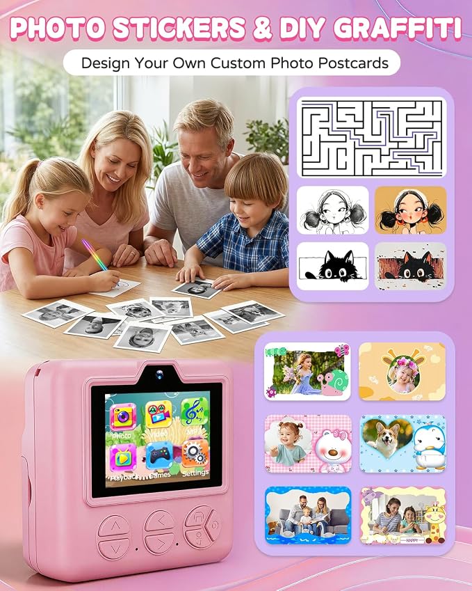 Kids Camera Instant Print with Carrying Case, Digital Selfie Camera with 6
