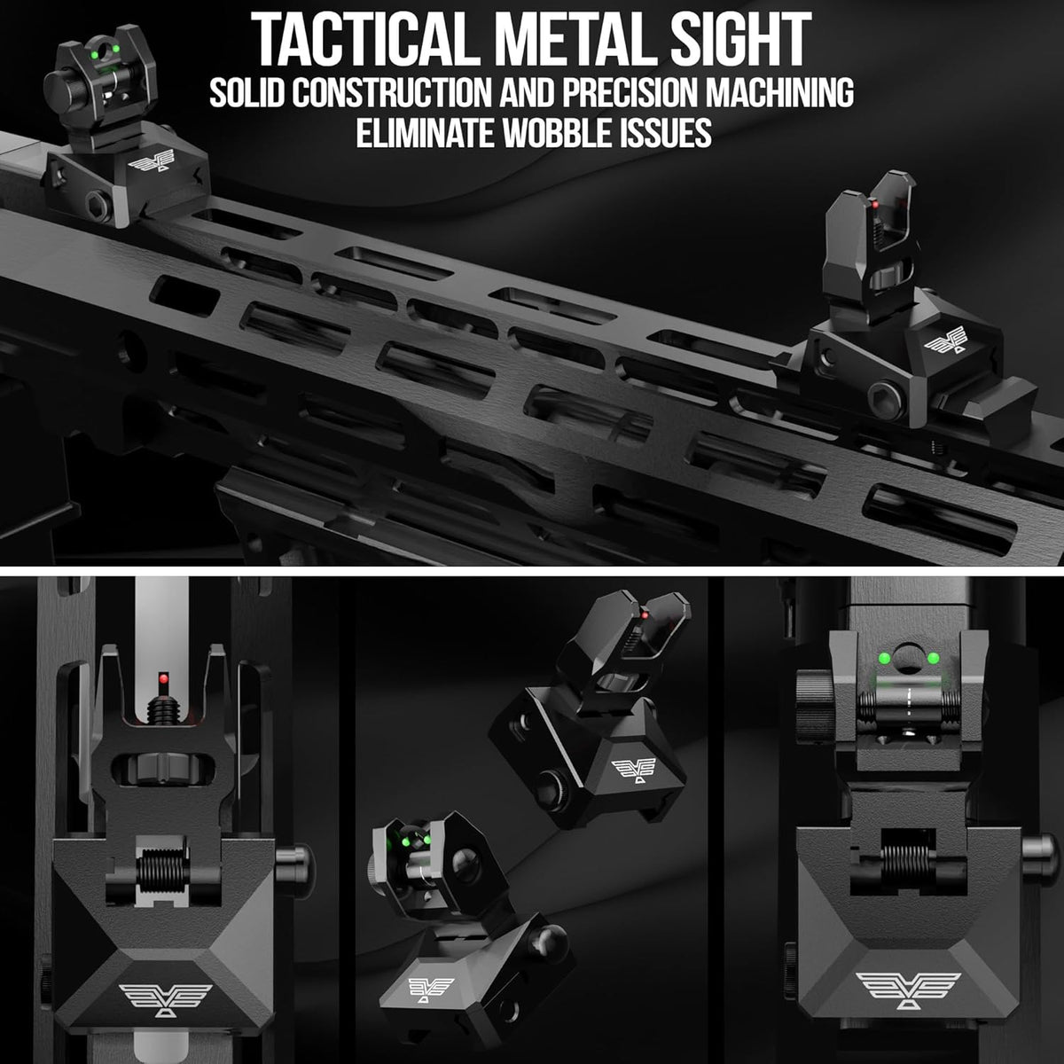 Visiofire Fiber Optic Iron Sights - Tool-Free Adjustable Flip Up Front & Rear Backup Sights | Red & Green Dots