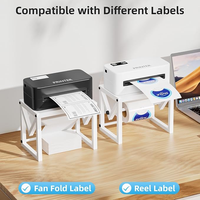 Marbrasse Label Holder for Rolls and Fanfold Labels, Metal Label Printer Holder