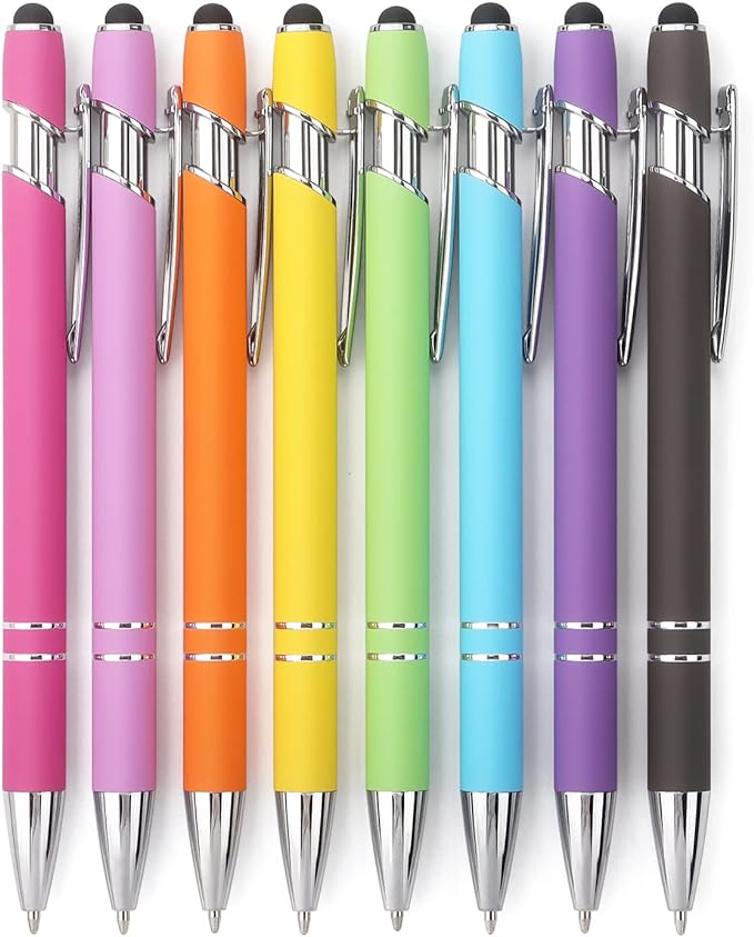 Bribobo 8 Pack Ballpoint Pen 2-in-1 Stylus Retractable Ballpoint Pen