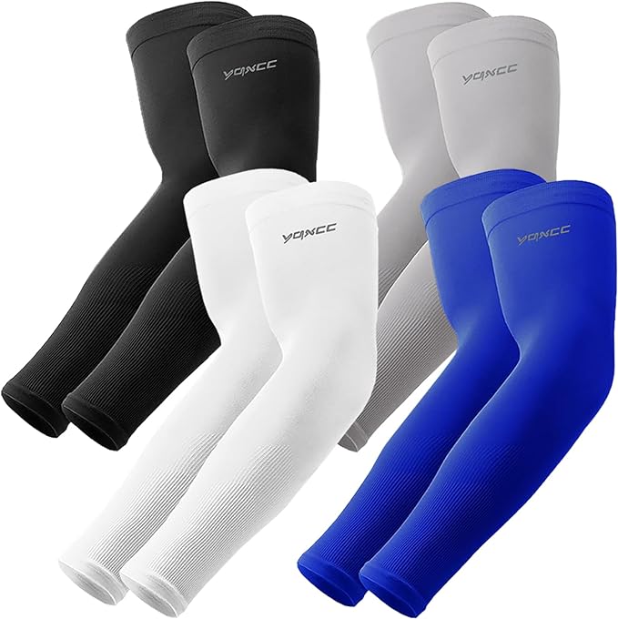 YQXCC 4 Pairs Arm Sleeves, Cooling UV Sun Protection Sports Compression Sleeves for Men Women, Golf Basketball Arm Sleeves
