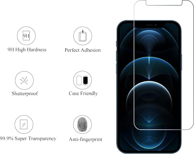 Ailun 2 Pack Screen Protector for iPhone 12 Pro Max + 2 Pack Camera Lens