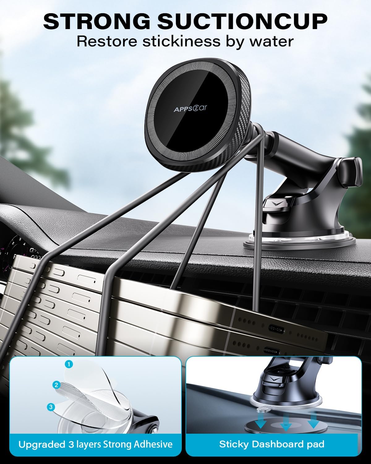 APPS2Car for Magsafe Car Phone Mount, Dashboard & Windshield Suction Cup