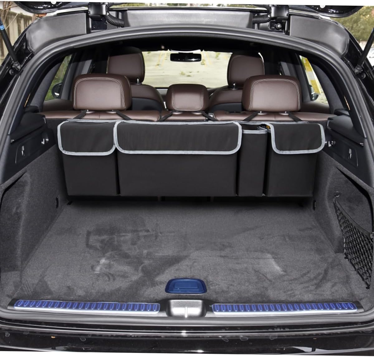 Osilly Car Trunk Organizer with Lid, Backseat Hanging Storage Bag with 4 Pockets & 3 Adjustable Straps, Waterproof PVC Collapsible Cargo Bag, Car Interior Accessories for Auto SUV MPV