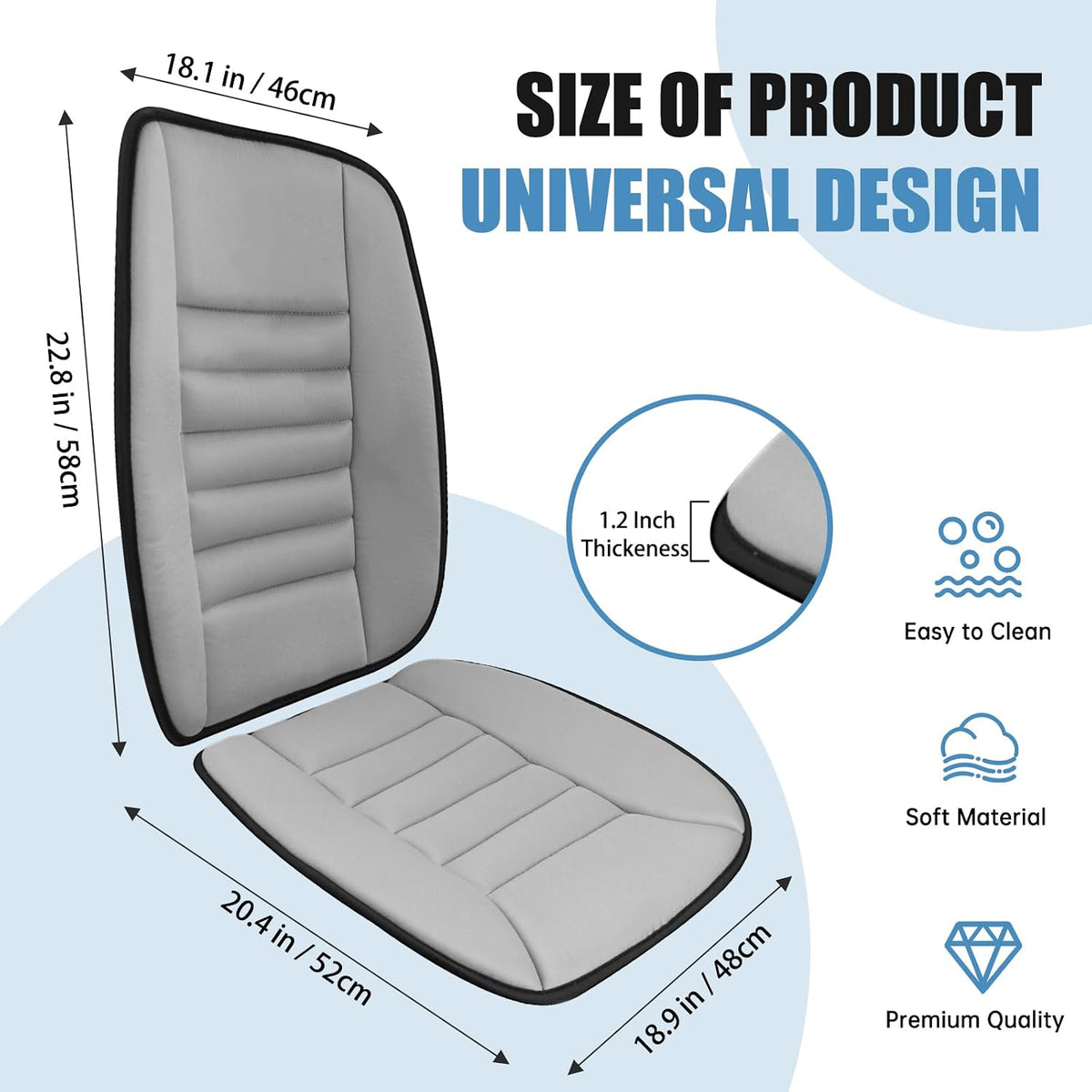 Car Seat Cushion, Memory Foam Cushion with Back Support, Gray