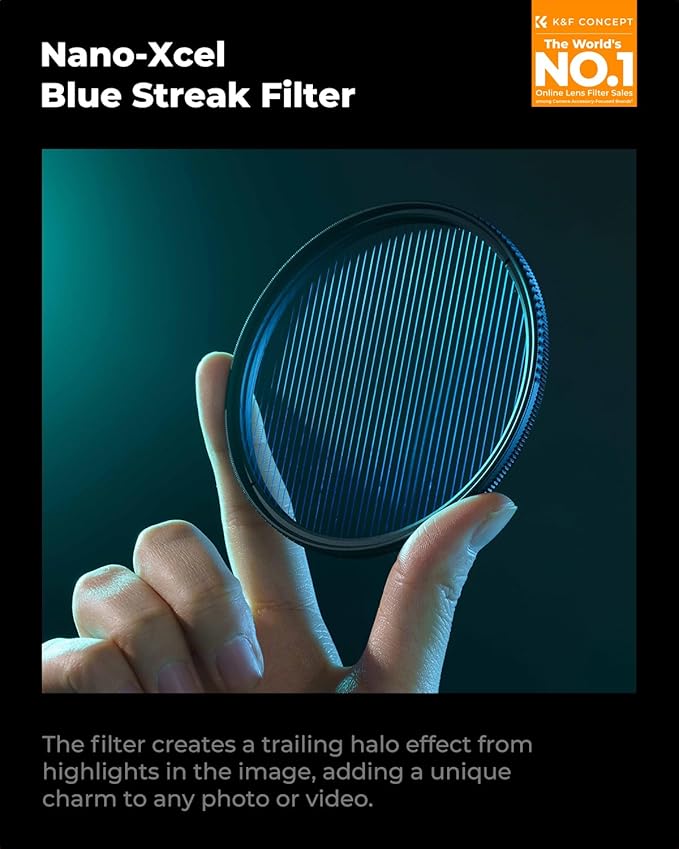 K&F CONCEPT 49mm Blue Streak Effect Lens Filter Anamorphic Optical Glass Light