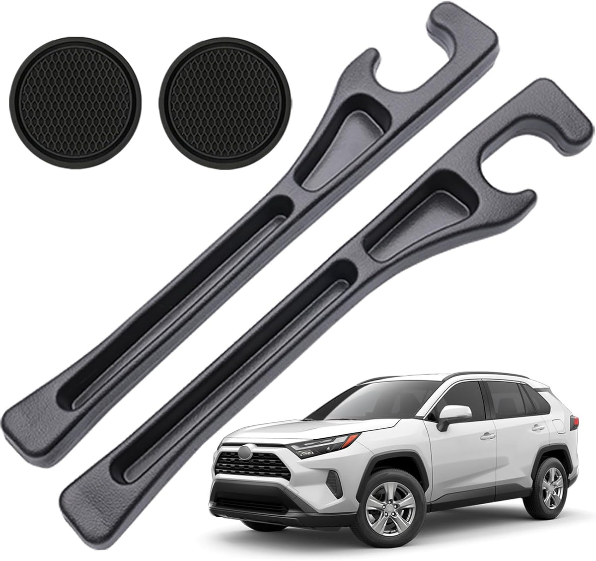 Pukonger Car Seat Gap Filler Compatible with Toyota Rav4 Accessories Seat Gap Plug Blocker with Storage Slot Organizer Non-Slip Car Cup Holder Coaster 2 Pack Black