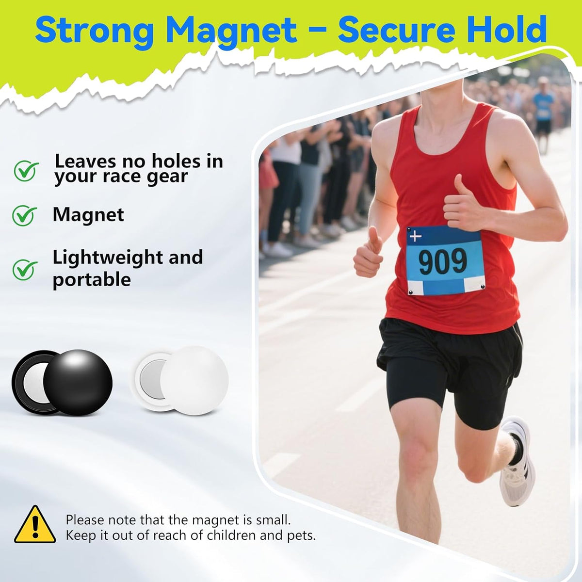 Skiennix Magnetic Race Bib Clips - Safety Lock Fasteners for Marathon Runners | 8 Pairs of Durable Bib Magnets
