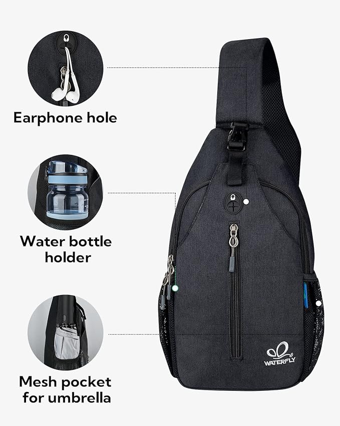 WATERFLY Small Hiking Sling Bag: Crossbody Sling Backpack Chest Bag Daypack