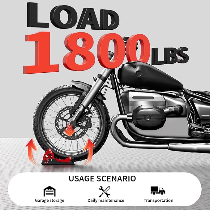 Motorcycle Wheel Chock for Transportation,Portable Adjustable 1800 lbs Capacity Special Front Tire Stand for 8"-21" Wheel Universal for Most Crusier Sports Dirt Bikes Trailer Truck