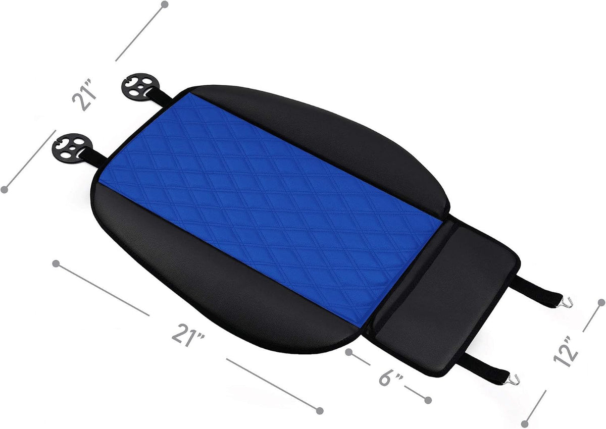 FH Group Car Seat Cushion Pads Front Set Blue Faux Leather Automotive Seat Cover Cushion Pads - Universal Fit, Airbag Compatible Car Seat Cushion Pad with Front Pocket for SUV, Sedan, Van