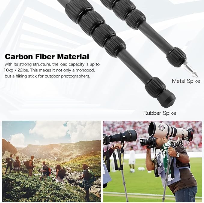 Koolehaoda MP286C Carbon Fiber Camera Monopod, 6-Section Portable |