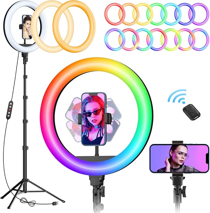 TODI 12" RGB Ring Light with 63" Tripod Stand, 3 CCT Mode and 39 Color Mode