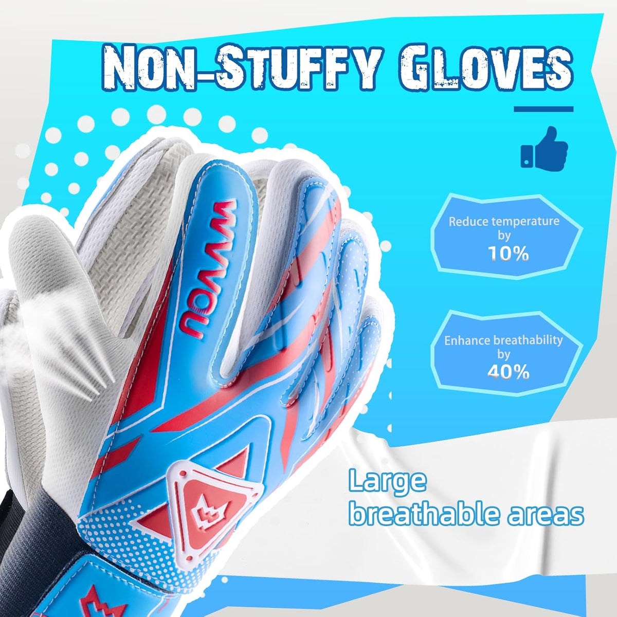 WVVOU Goalkeeper Gloves - Youth Soccer Goalie Gloves with Double Protection & Super Grip
