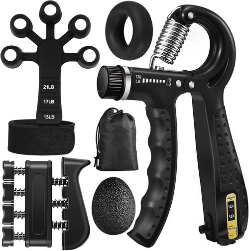 Grip Strength Trainer Kit - 5 Pack Adjustable Resistance Hand Grippers & Stress Relief Balls for Muscle Building