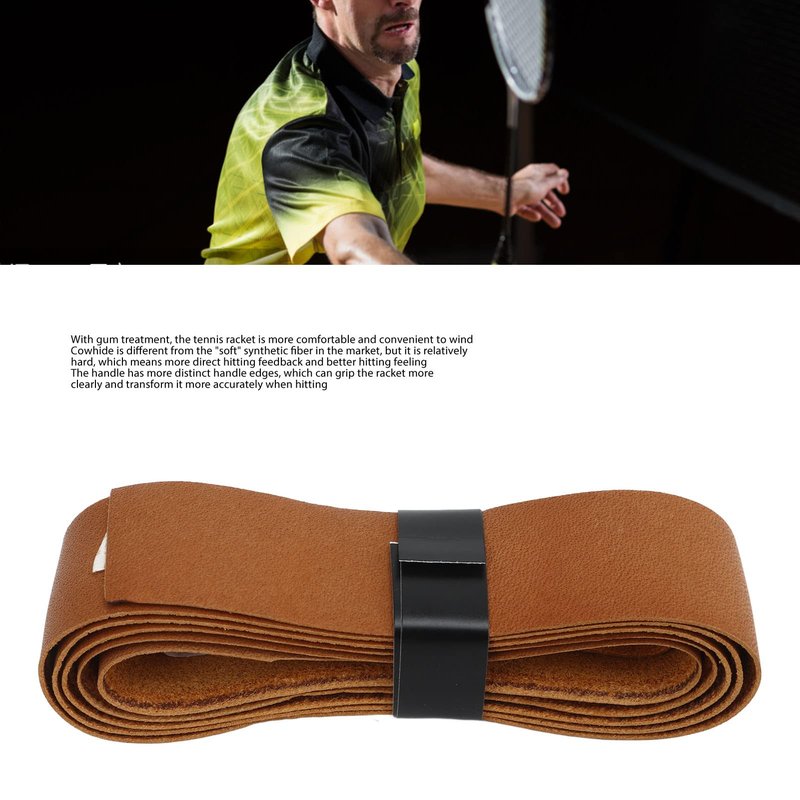 VBESTLIFE Leather Tennis Racket Grip Tape with Sweat Absorption, Badminton Racket Overgrip Tape Replacement for Tennis Badminton (Brown)