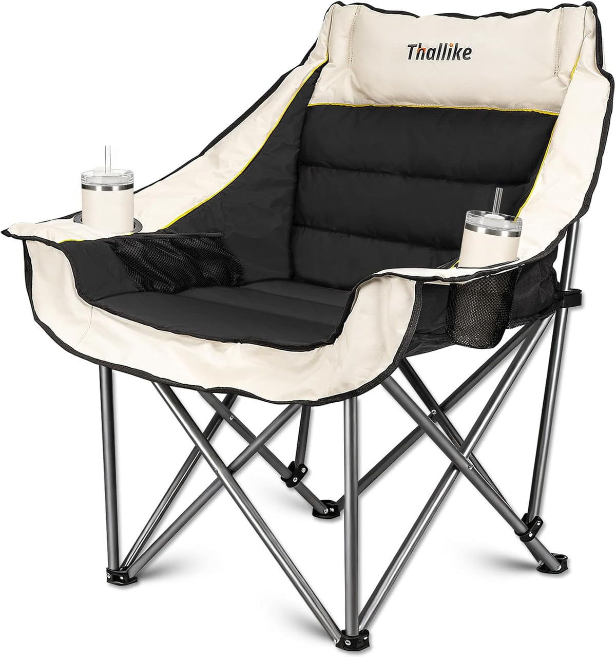 Skiennix Oversized Camping Chair - Heavy Duty Folding Chair with Cup Holders & Storage Pocket | Supports 400lbs