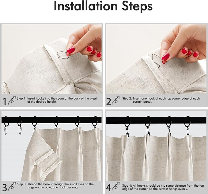 Memory Trained Pinch Pleated Curtains 102 Inches Long, Viral Linen Pinch Pleat