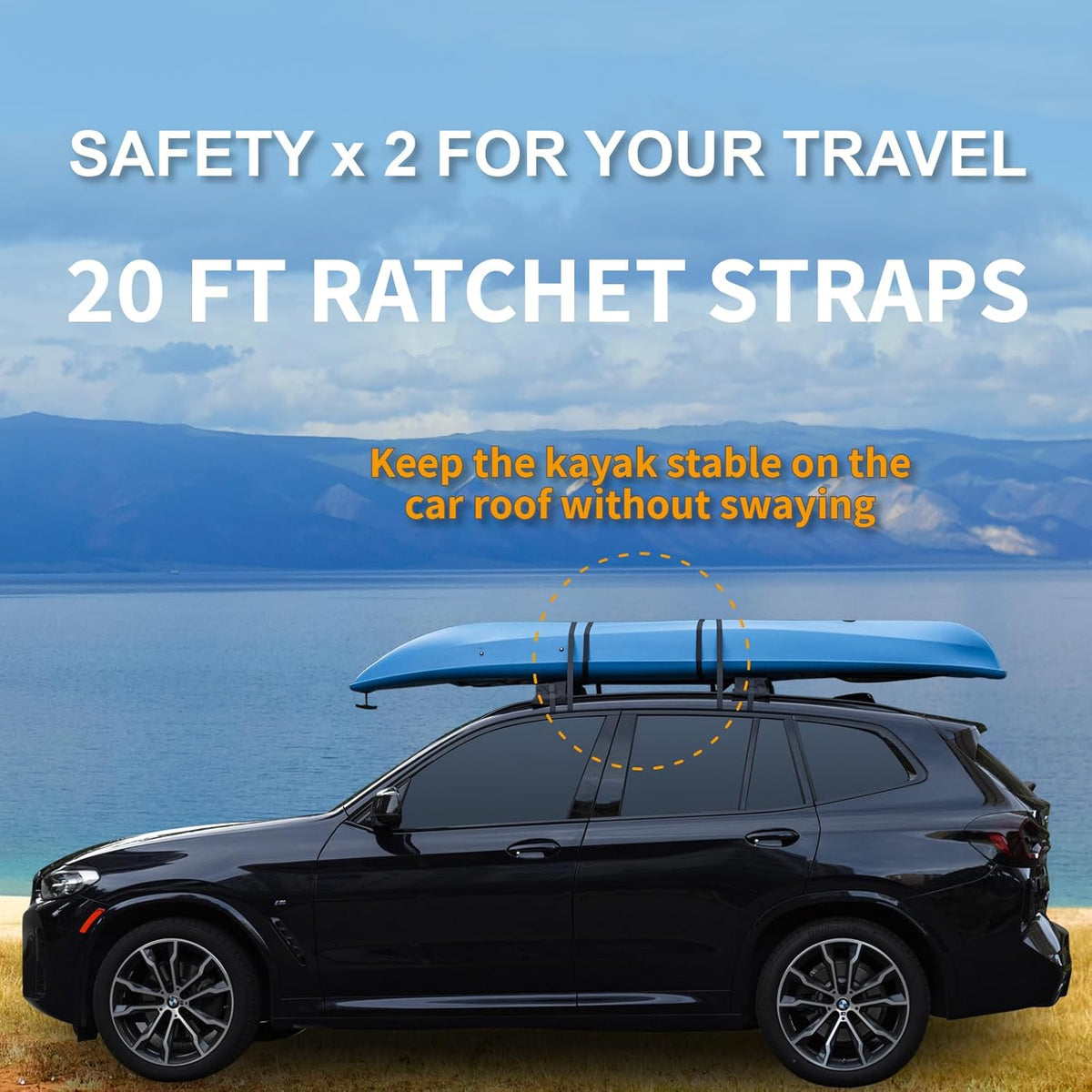 Skiennix Universal Car Soft Kayak Roof Rack Pads - Durable 20FT Tie-Down Straps Included | Ideal for Kayaks, Surfboards, SUPs