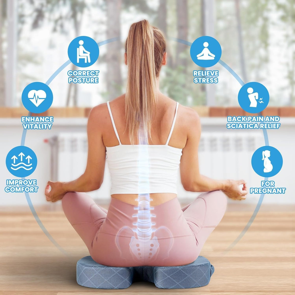 TushGuard Office/Car Seat Cushion, Non-Slip Sciatica & Back Coccyx Tailbone Pain Relief Chair Pad, Memory Foam Butt Pillow for Computer Desk, Wheelchair, Driving (Light Blue)