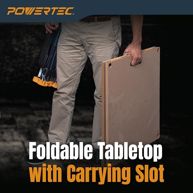 POWERTEC 72289 Arachni-Flex 24" x 48" Foldable Workbench Tabletop w/Carrying Bag - Portable Work Surface w/Pre-drilled Dog Holes, T-Tracks & Quick-Insert Locks for Woodworking Collapsible Workstand