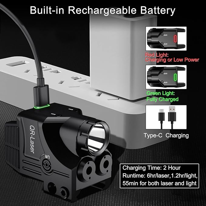 Red Green Purple Blue Laser Light Combo, 800 Lumens Tactical Flashlight Laser