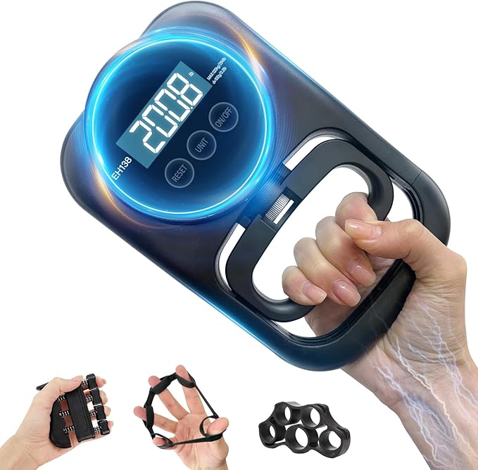 Grip Strength Tester Hand Gripper - Grip Strength Trainer Hand Dynamometer Handheld Meter LED Display Comfortable 265 Lbs / 120 Kgs Finger Strengthener for Sports Home School Gym Use