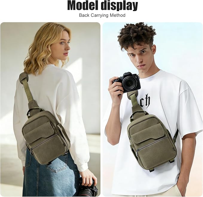 Cwatcun Camera Sling Bag Compact Large Camera Case, Waterproof Canvas Crossbody