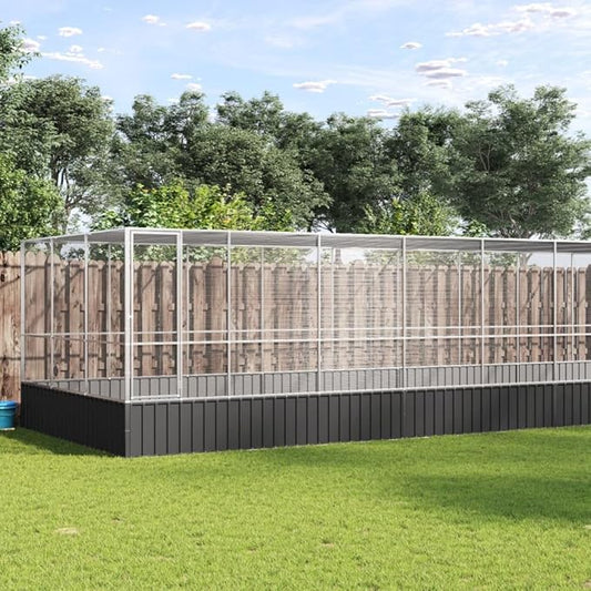 Large Metal Heavy Duty Walk-in Aviary Cage with Extension, Ample Activity Space Bird Cage with Lockable Door Also for Chickens and Rabbits, Silver 448.4"x120.9"x83.5" Steel,-420