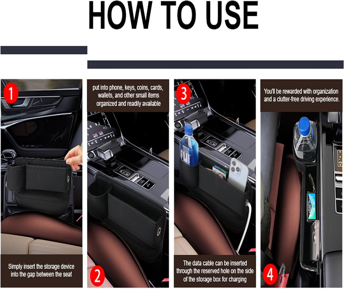 LINPING Car seat gap filler organizer,2024 Universal New Seat Gap Storage Box, Car Leather Cup Holder Gap Bag for Glasses Phones Keys and Cards (black, Driver+Passenger)