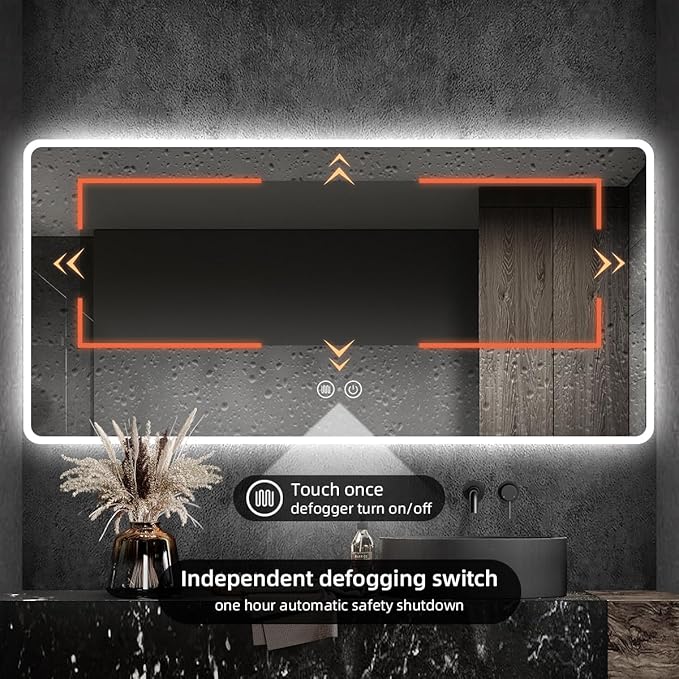 Led Mirror for Bathroom with Front Light and Backlit, Dimmable Anti Fog Wall Bathroom Mirror with Led Lights, Water Proof, Decor Vanity Mirror (36" L x 72" W)