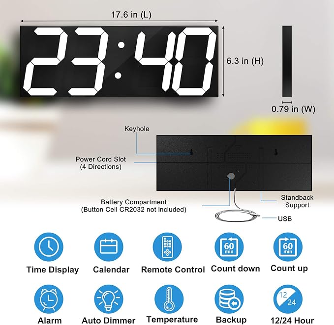 CHKOSDA LED Large Digital Wall Clock, Oversize Wall Clock