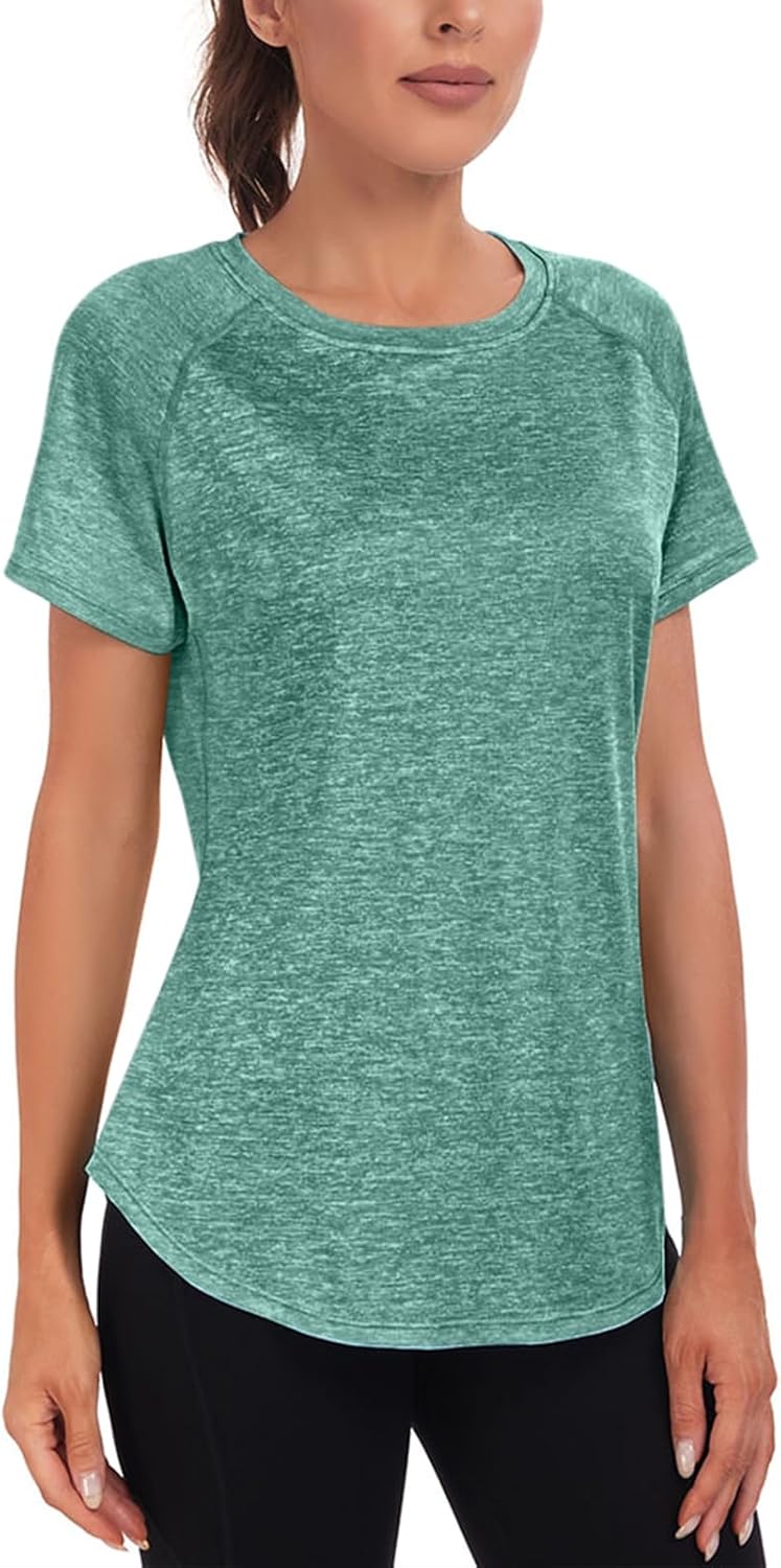 Skiennix Women's Long Workout Top - Short Sleeve Dry-Fit Mesh Open Back Athletic Tee | Loose Fit