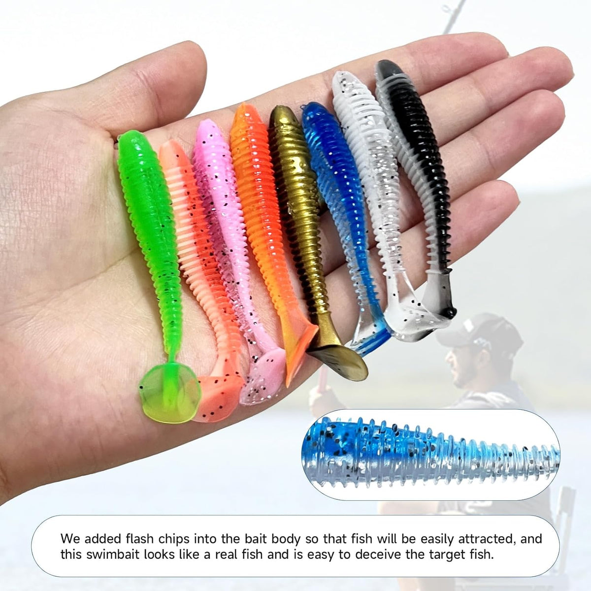 Skiennix Soft Fishing Lures - 96 Pcs 3" Paddle Tail Swimbaits with Unique Vibrating Action | 8 Colors for Trout, Crappie, Walleye & Sea Bass