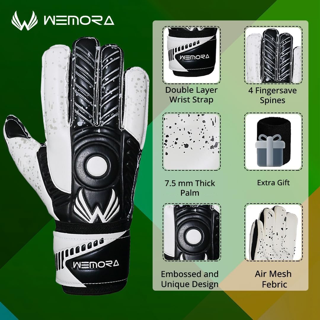 Soccer Goalie Gloves - Fingersave Technology for Kids & Adults | 7.5MM Strong Grip Palm
