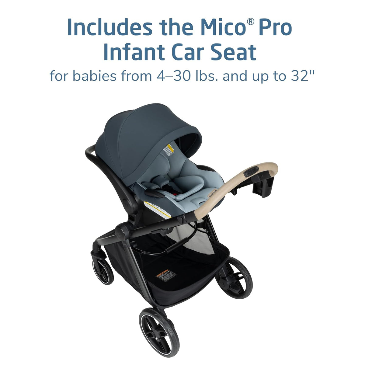 Maxi-Cosi Zelia Pro 5-in-1 Travel System with Mico Pro Infant Car Seat and Baby Stroller Combo, Reversible Seat, Large Wheels, Adjustable Handle, Newborn to Toddler, Lightweight, Seascape