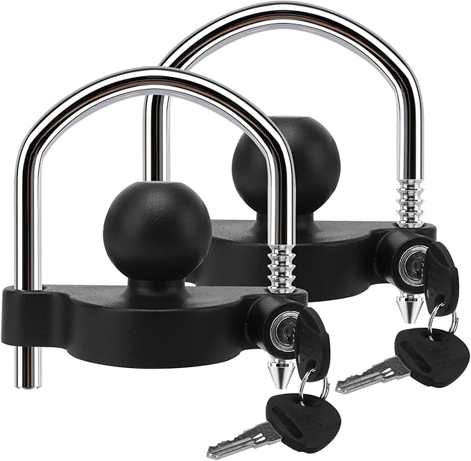 METOWARE Keyed Alike Trailer Coupler Lock Universal Adjustable Steel Trailer Hitch Lock, Anti Theft Trailer Ball Lock Towing Lock for Towing Trailer Security Fits 1-7/8",2”, 2-5/16" Coupler 2 Pack