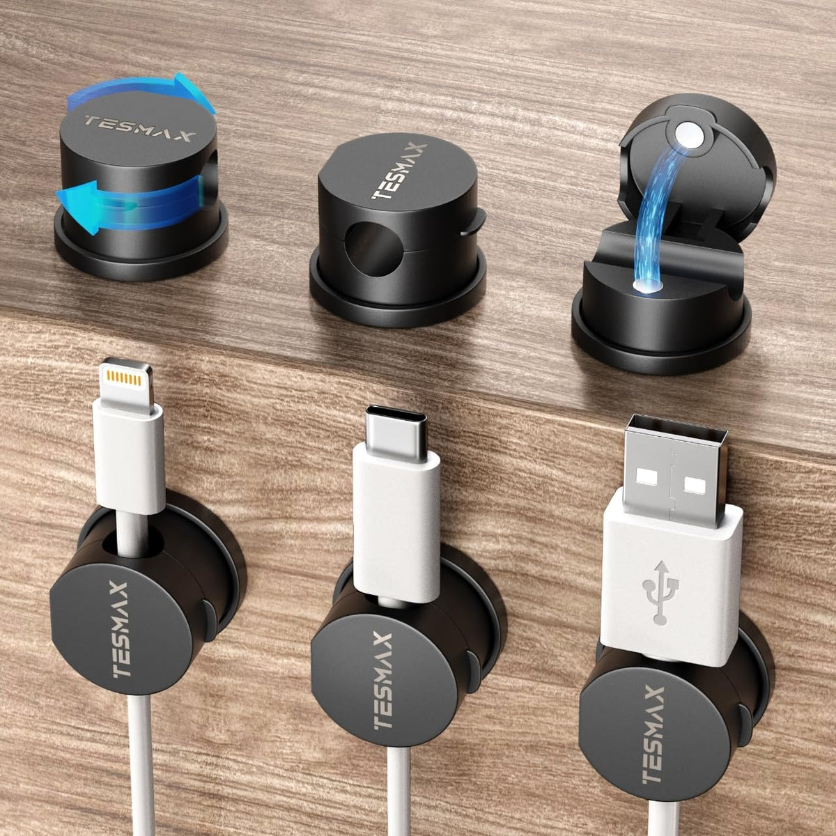 12Pack Magnetic Cord Holder 360° Rotating, 1s Lock Adhesive Desk Organizers