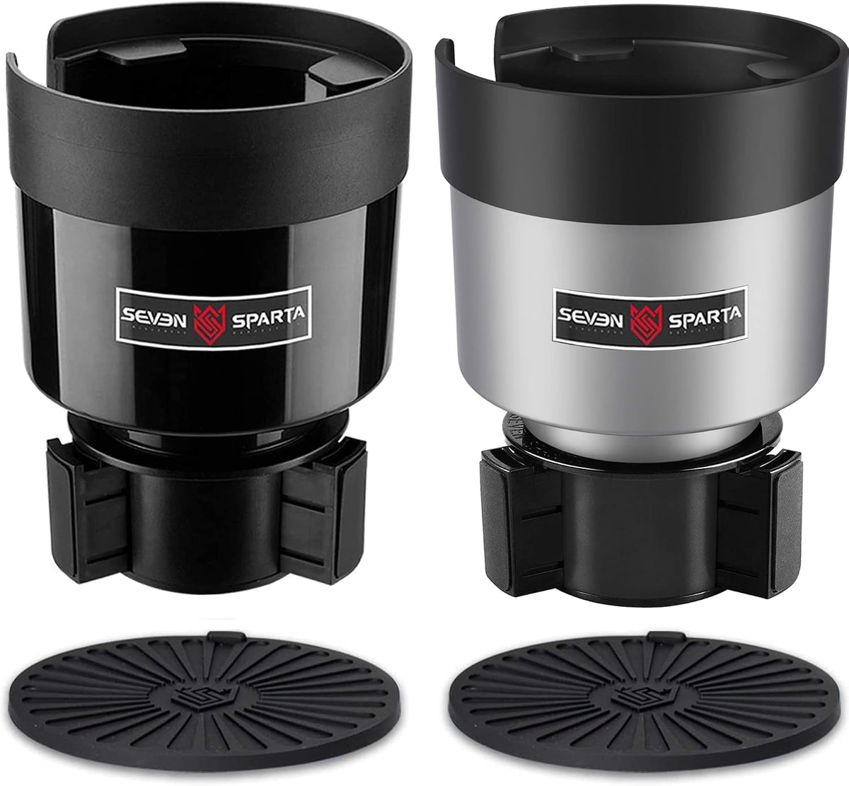 Car Cup Holder Expander Organizer Adjustable Base, Black and Silver