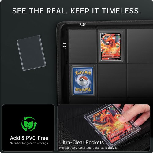 Foluck 9 Pocket Trading Card Binder - Holds 252 Toploaders with 200 Card Sleeves Included | Premium Side-Loading Album