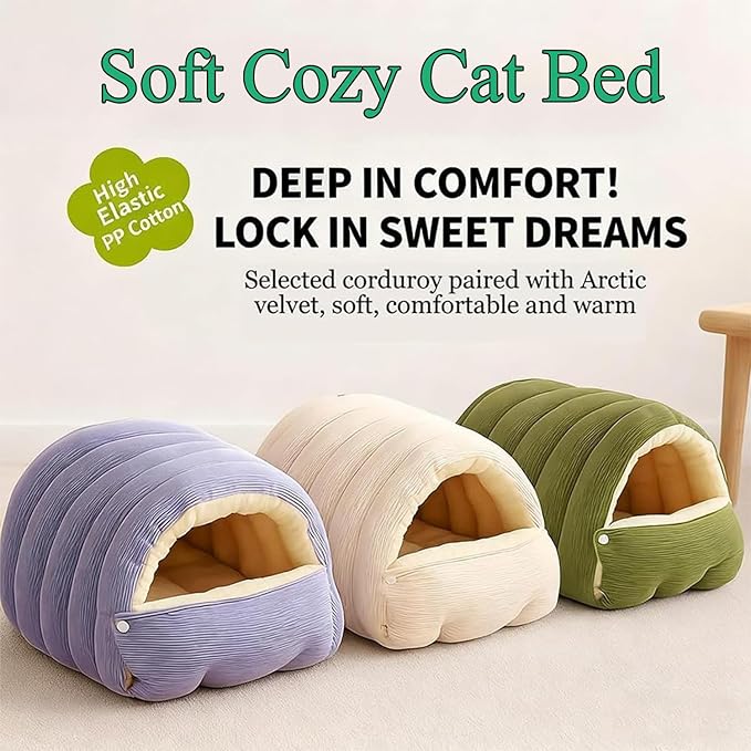 Expectation Cat Bed, Removable and Washable Winter Closed-Off Cat Bed, Soft Fluffy Warm Autumn/Winter Cats House, Washable Non-Slip Pet Sleeping Bag for Indoor Cats Small Dogs (A,Large)