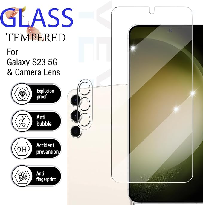 Screen Protector for Samsung Galaxy S23, Tempered Glass for Galaxy S23 & Camera