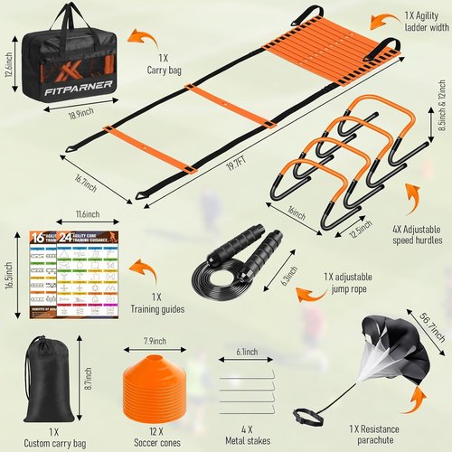 Agility Ladder Set by [Brand Name] - 20ft Speed Ladder with Hurdles, Parachute, Cones & Jump Rope | Enhance Agility & Speed for All Ages