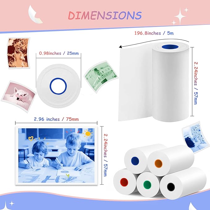 10 Rolls MIARALA 5 Vibrant Single-Color Kids Camera Paper Roll Refill, HD Paper