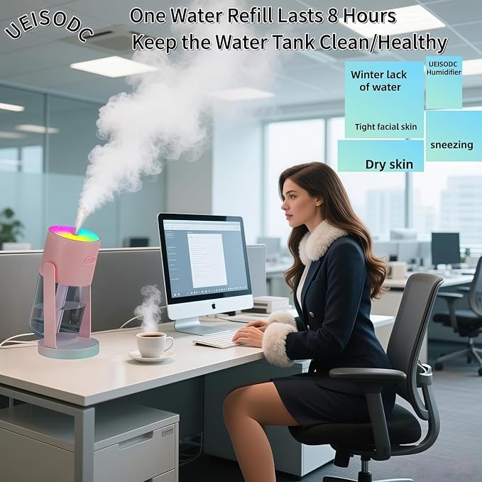 UEISODC Bedroom Humidifier, USB Mini Portable Humidifier with Ultrasonic Nano-Fine Mist, Auto Shut-Off, Rotatable Design, Quiet Operation, and Easy Refilling & Cleaning