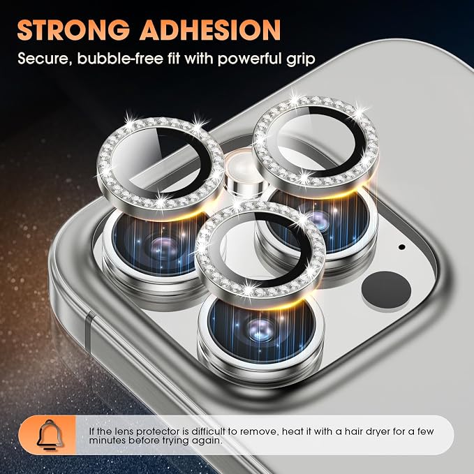 for iPhone 16 Pro/16 Pro Max Camera Lens Protector Bling Individual Metal